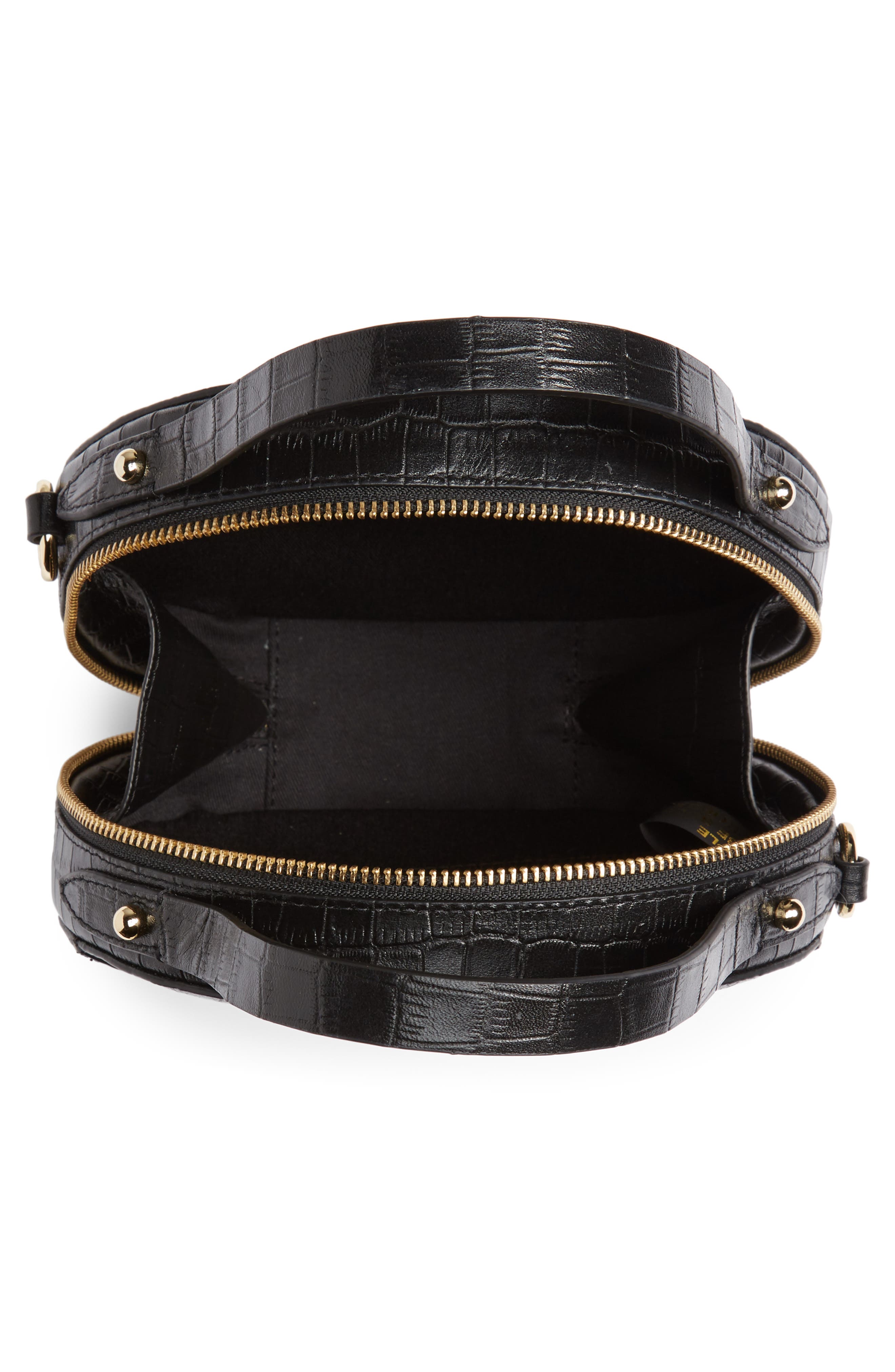 Jody Croc Embossed Leather Circle Crossbody Bag, Alternate, color, BLACK