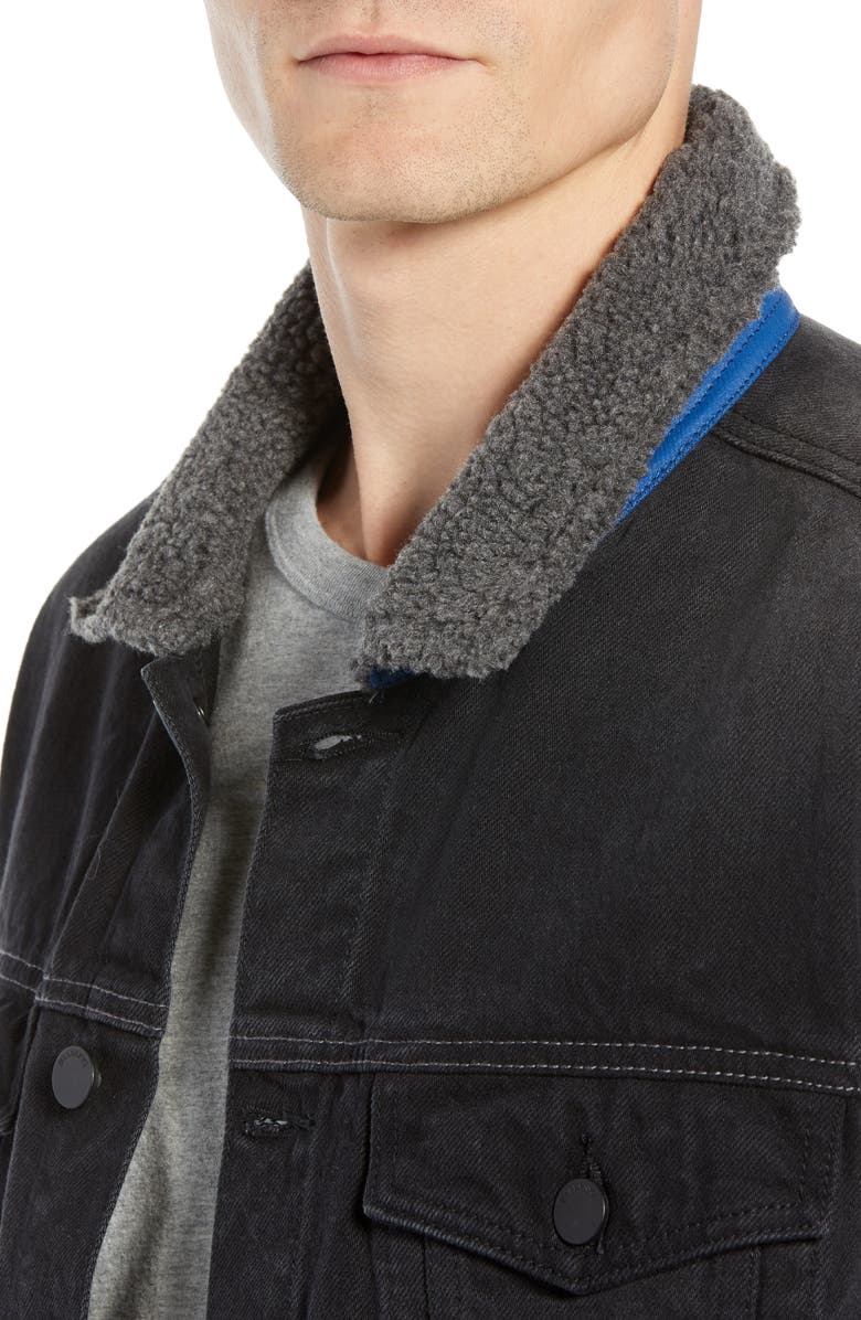 BLANKNYC Fleece Collar Denim Trucker Jacket, Alternate, color, 