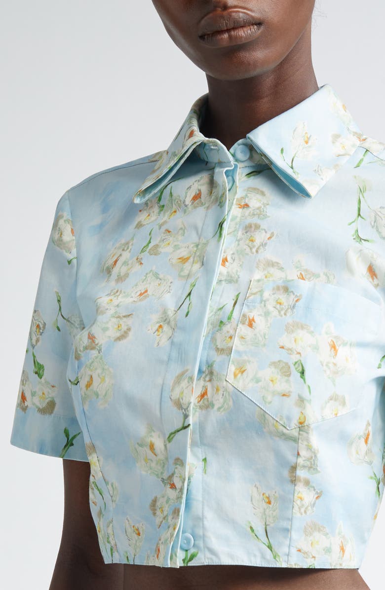 Emilia Wickstead Natalie Floral Cotton Poplin Crop Shirt, Alternate, color, Little Lillies On Blue