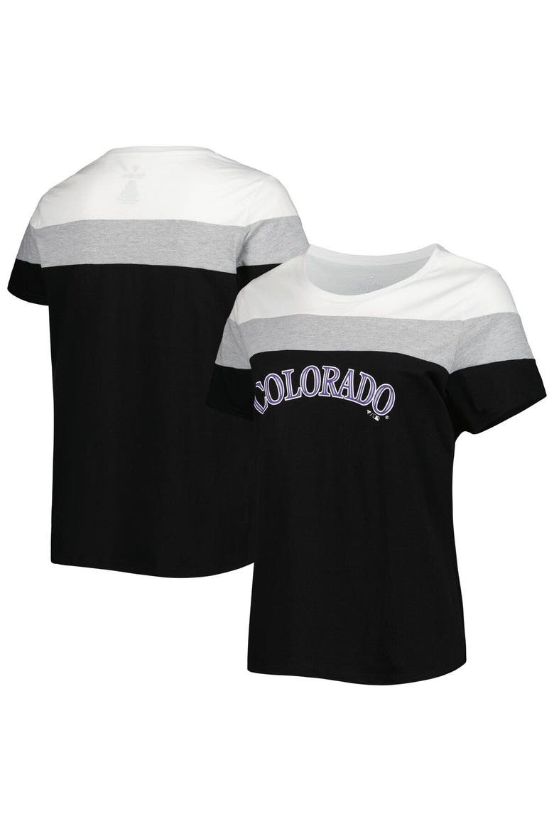 Women's White/Black Colorado Rockies Plus Size Colorblock T-Shirt, Main, color, Black