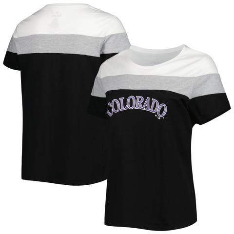 Women's White/Black Colorado Rockies Plus Size Colorblock T-Shirt