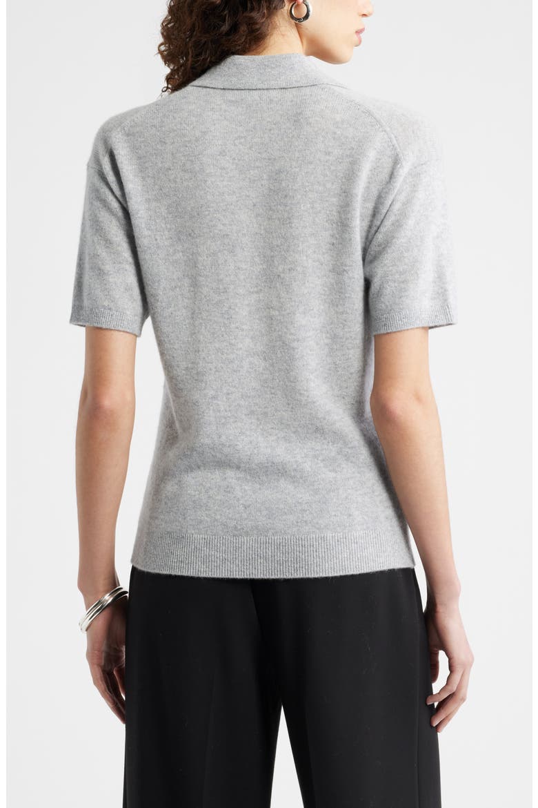 Cashmere Johnny Collar Short Sleeve Sweater, Alternate, color, GREY SILK HEATHER