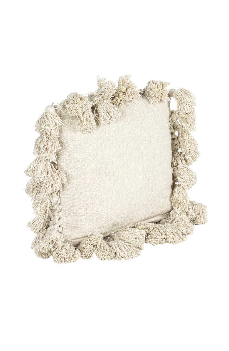 Storied Home Cotton Slub Pillow with Crochet and Tassels, Cream, Main, color, Cream