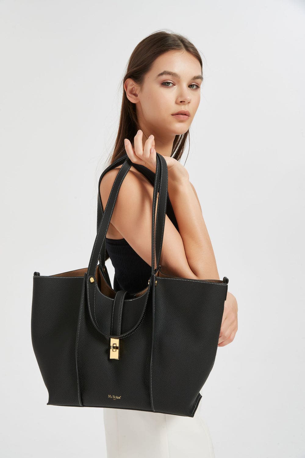 Wharf Genuine Pebble Leather Tote, Alternate, color, Black