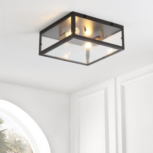 Jonathan Y Grayson 2-light Bohemian Farmhouse Iron/glass Led Flush Mount In Oil Rubbed Bronze