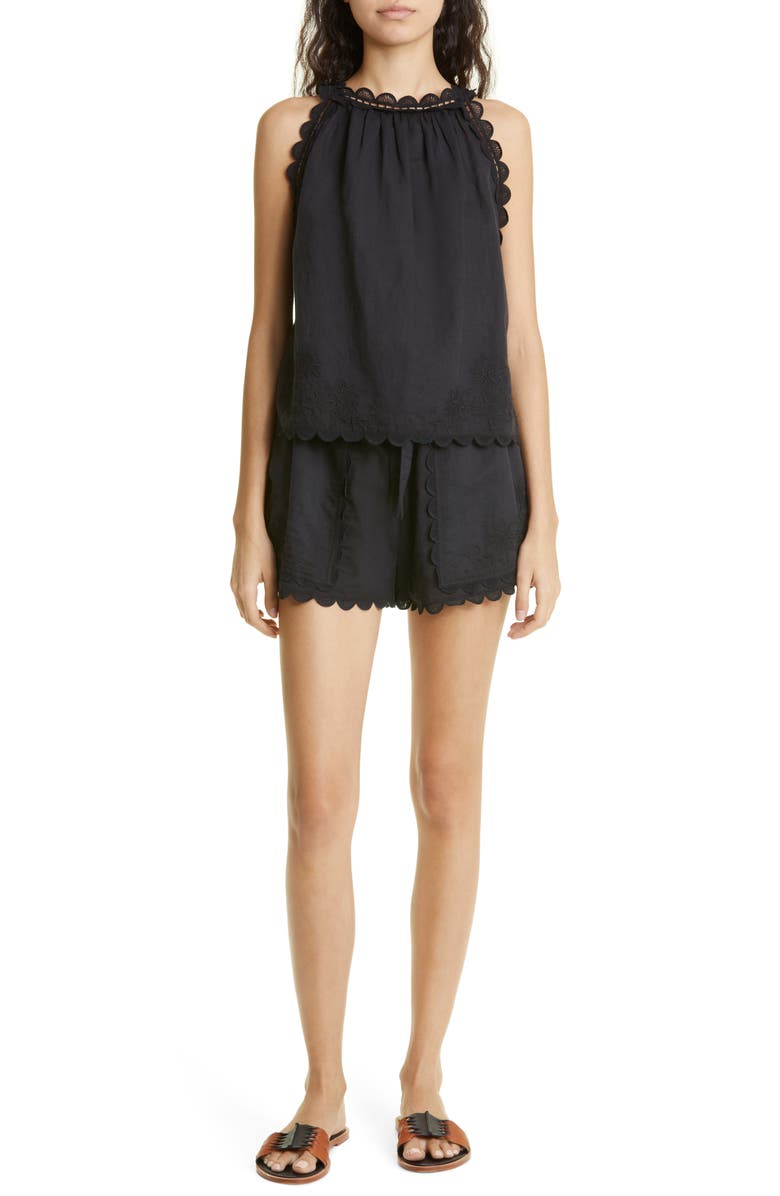 Ulla Johnson Nellie Linen & Cotton Scalloped Shorts, Alternate, color, 