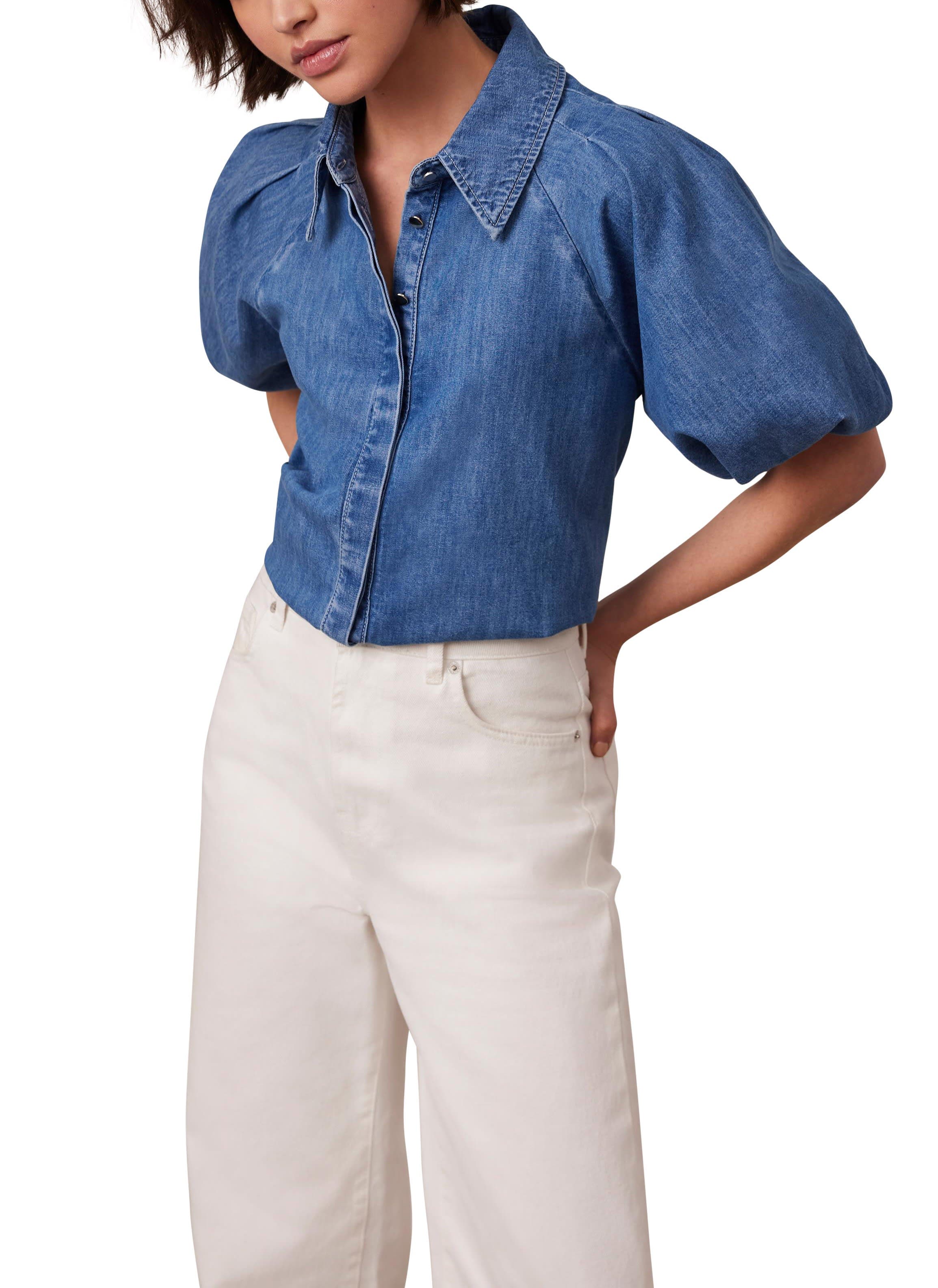 Denim Puff Sleeve Shirt - image 2