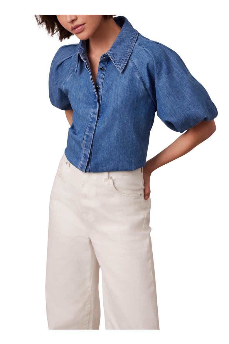 Denim Puff Sleeve Shirt, Alternate, color, Blue