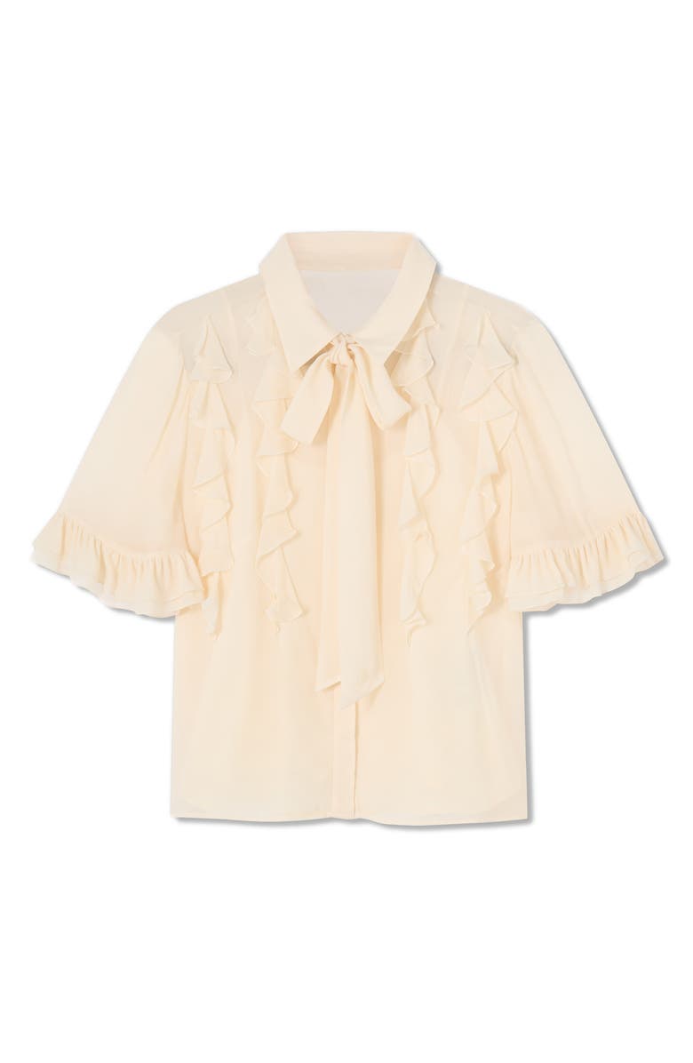 LK Bennett Corissa Ruffle Chiffon Button-Up Shirt, Alternate, color, Ivory