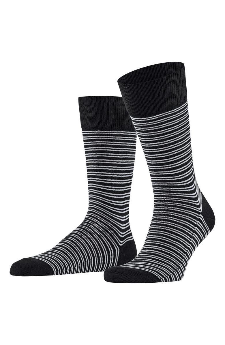 Falke Family Stripe Cotton Blend Dress Socks, Alternate, color, Black