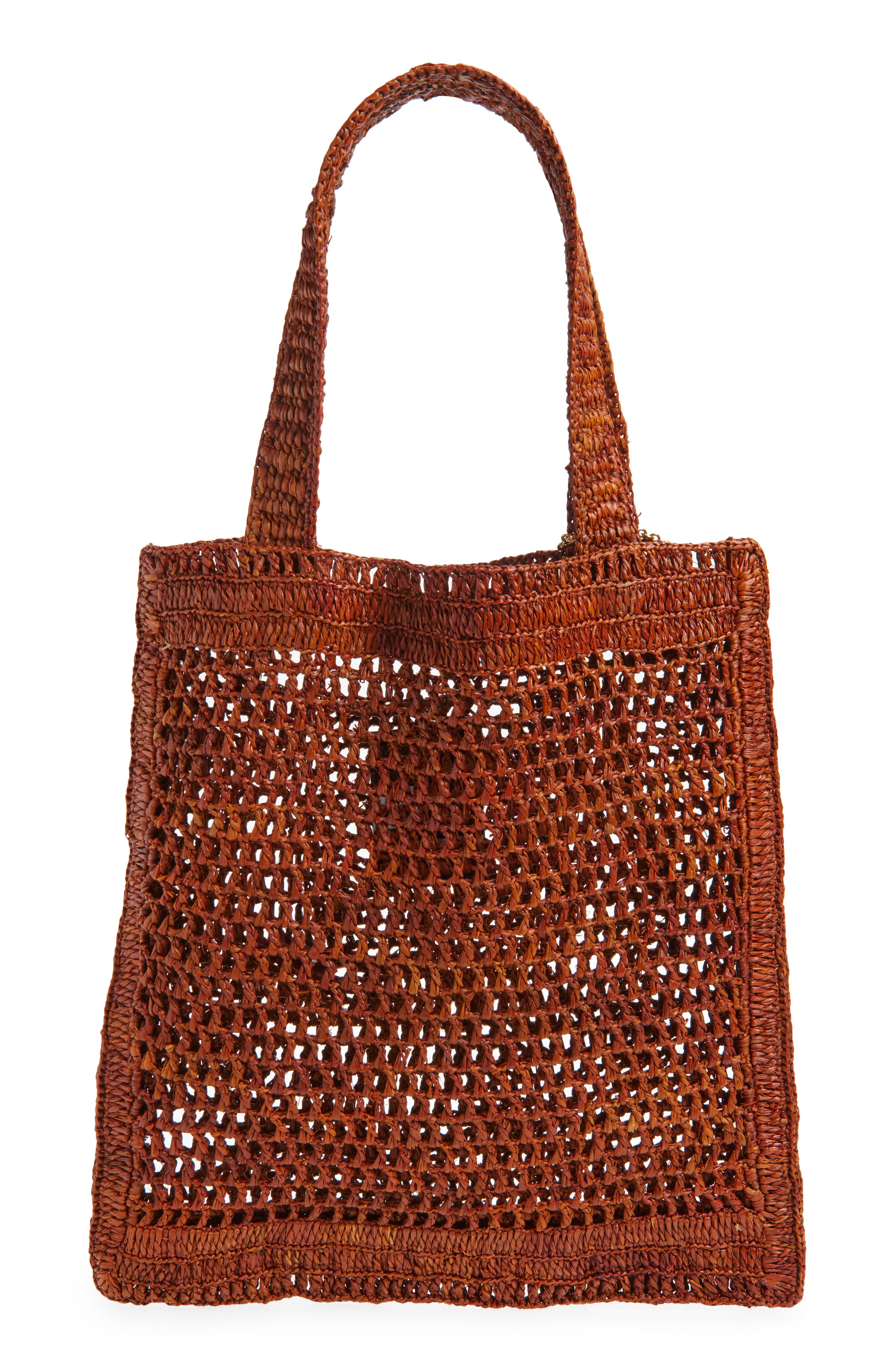 Chloé Summer Banana Crochet Raffia Tote Bag, Alternate, color, Clay Brown