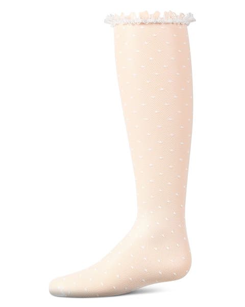 Lace Trimmed Dot Mesh Knee Sock (Baby)