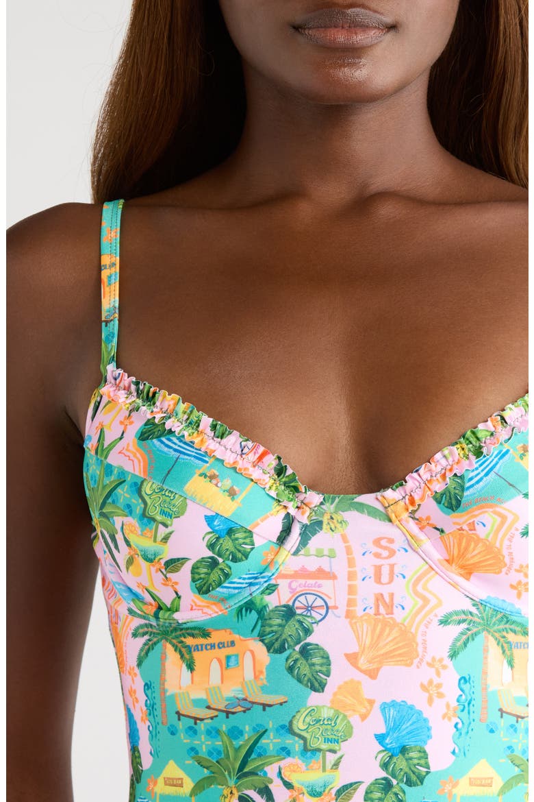 Double Ruffle Underwire One-Piece Swimsuit, Alternate, color, SUNLIT SPRITZ