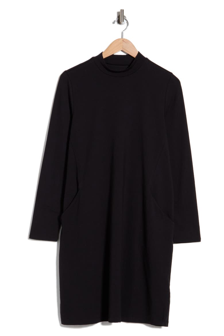 Mock Neck Long Sleeve Dress, Main, color, BLACK