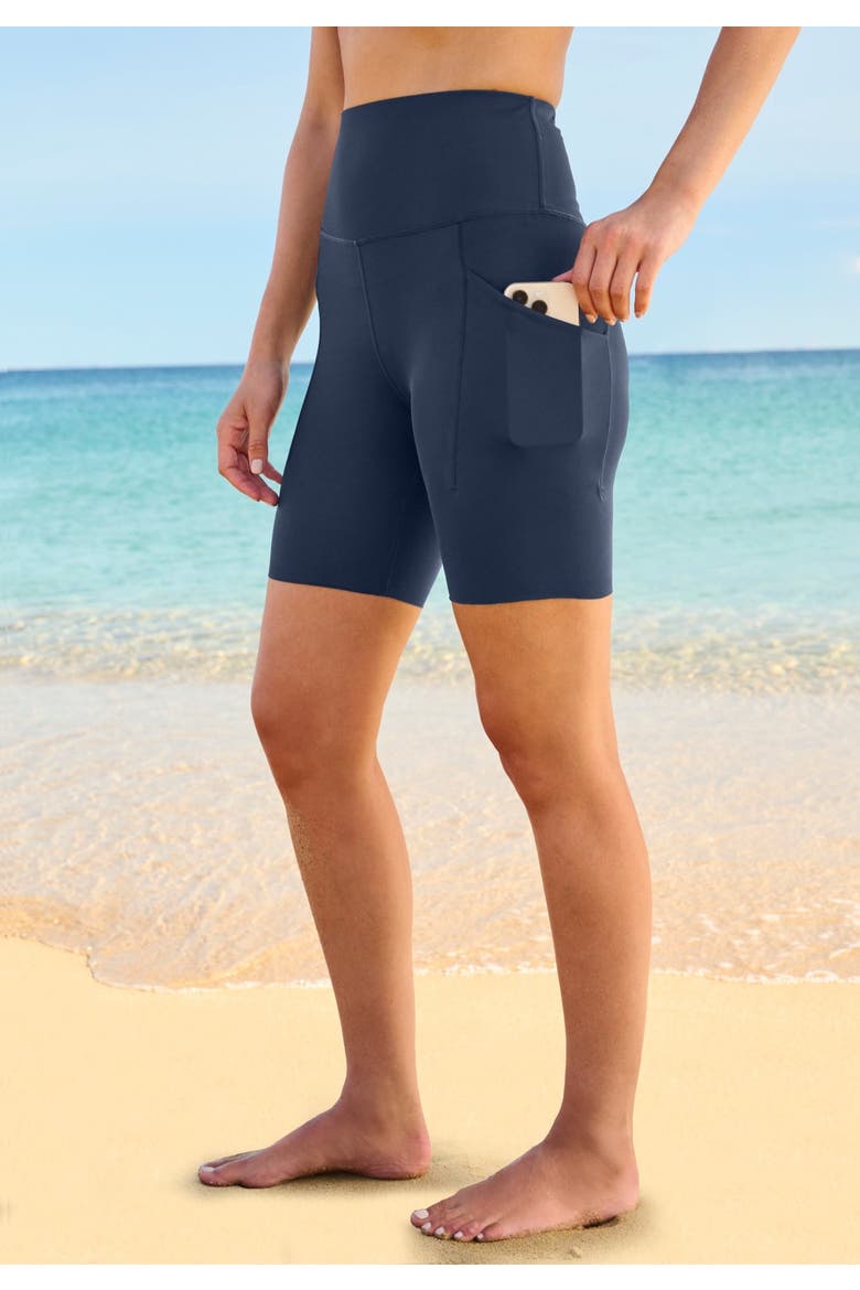 High-Waist No-Slip Swim Bike Short, Alternate, color, NAVY