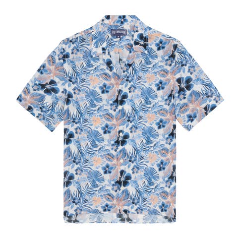 Men Viscose Bowling Shirt Island Flowers