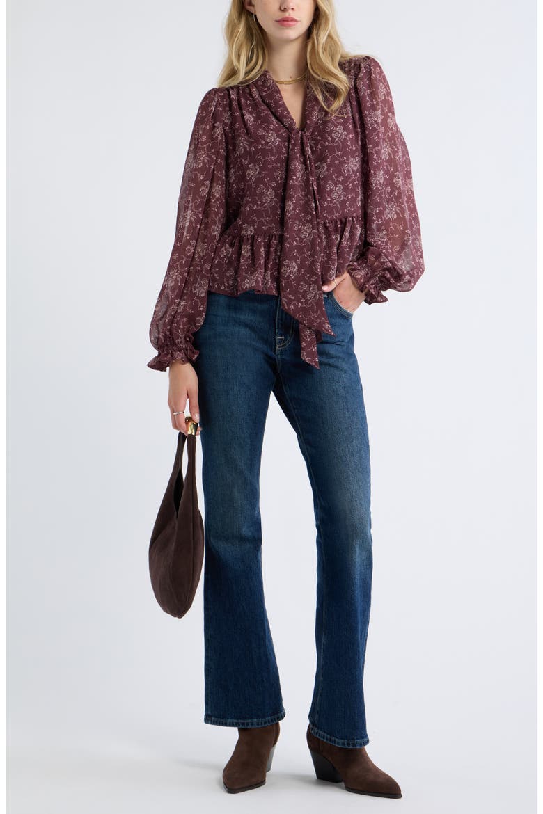 Tie Neck Chiffon Top, Alternate, color, PURPLE VINTAGE BLOSSOMS