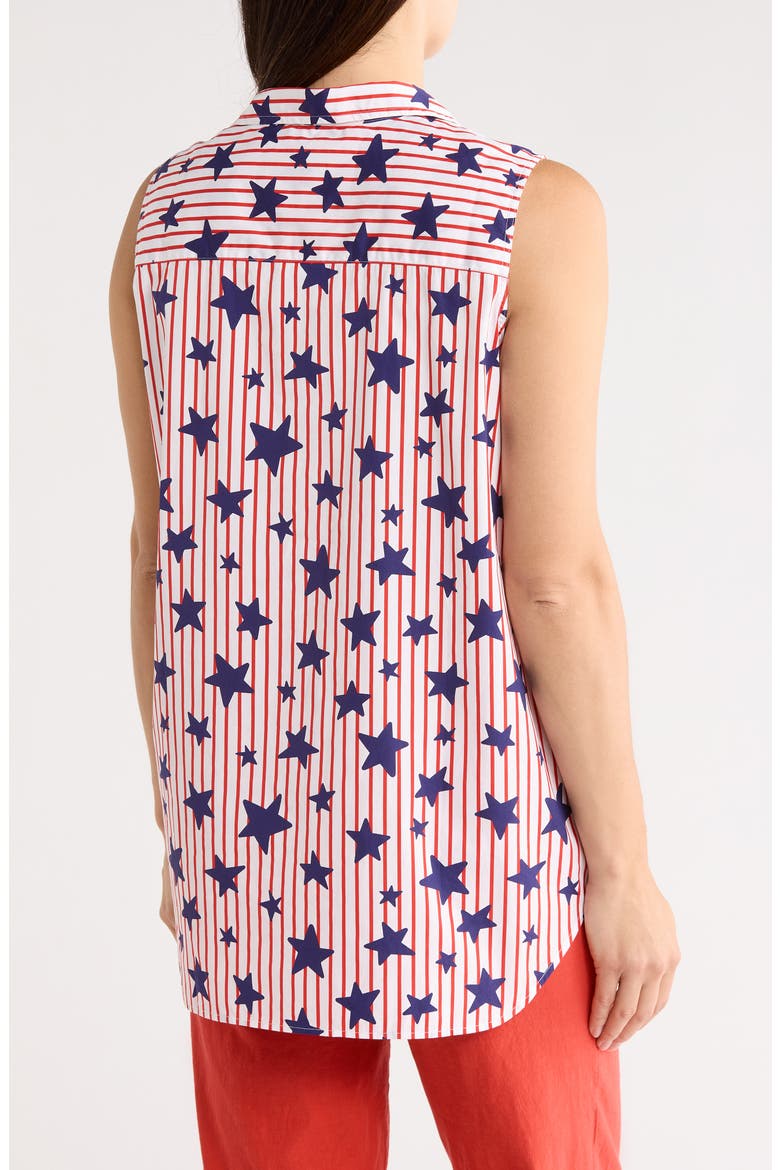 Cotton Sleeveless Button-Up Shirt, Alternate, color, RED STRIPE W/ NAVY STARS