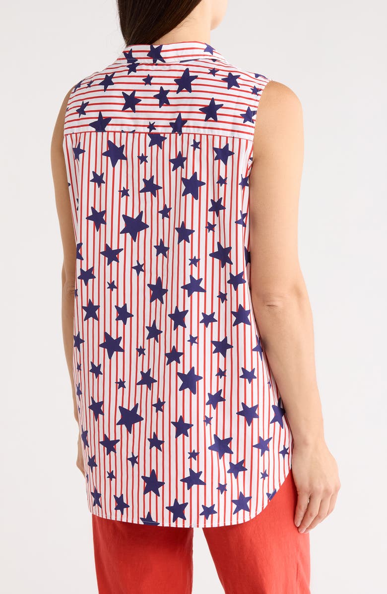 Frank & Eileen Cotton Sleeveless Button-Up Shirt, Alternate, color, Red Stripe W/ Navy Stars