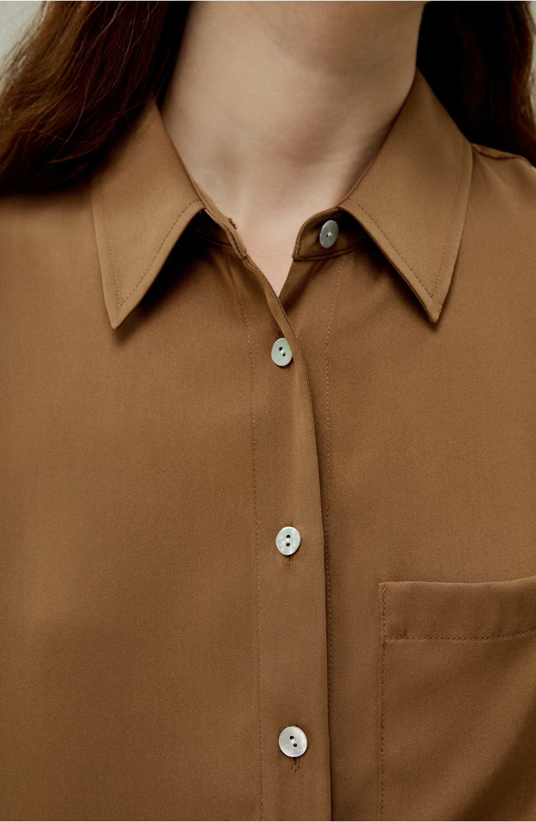 Lilysilk Half-Placket Short Sleeve Button Up Shirt, Alternate, color, Walnut