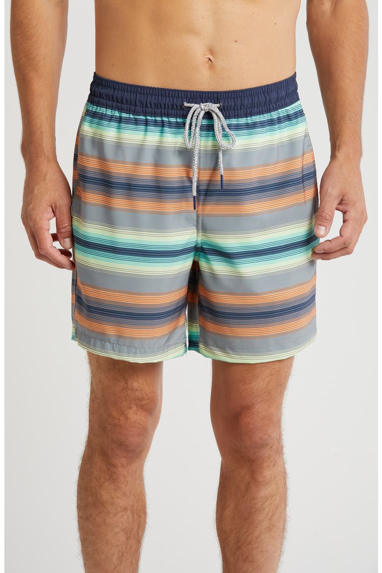 Stripe Comfort Liner Swim Shorts, Main, color, GREEN/ORANGE