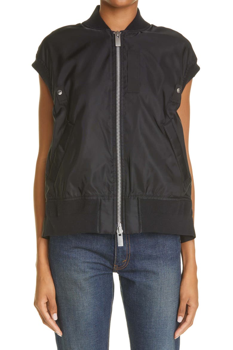 Twill Knit Nylon Vest, Main, color, BLACK