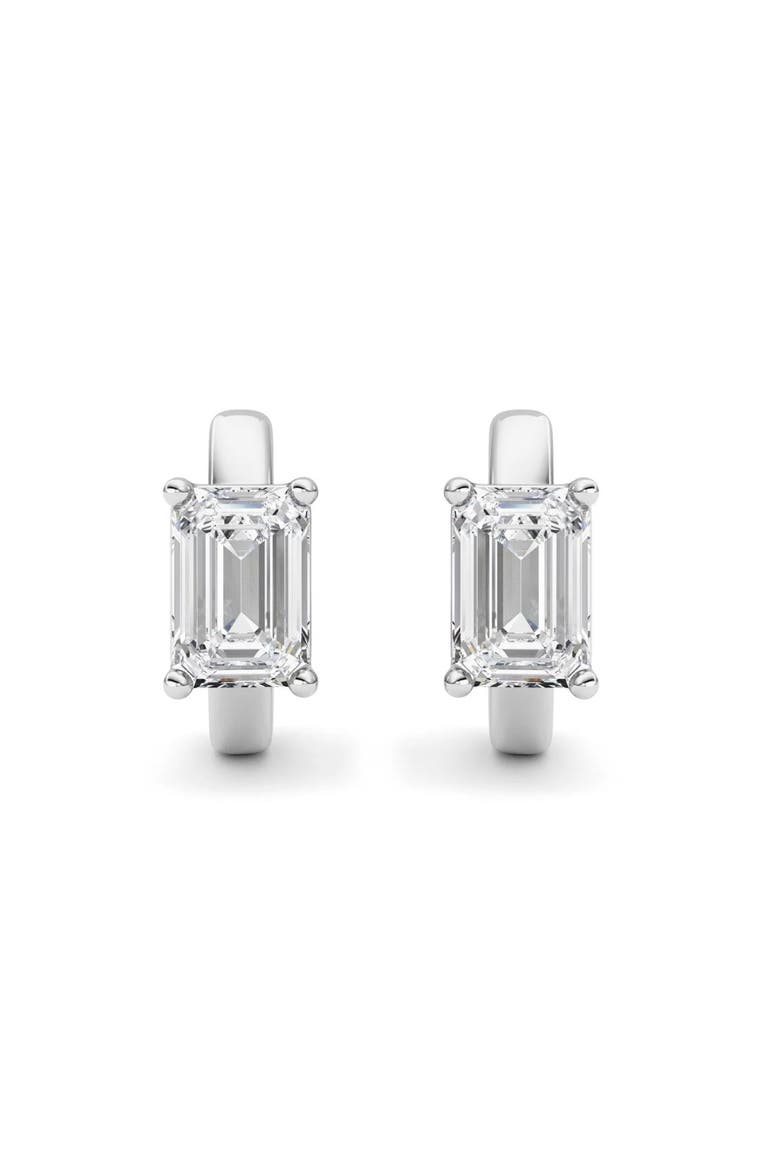 2Ct TW Emerald Diamond Hoops 14k Gold Lab Grown Huggie Earrings, Main, color, 14k White Gold