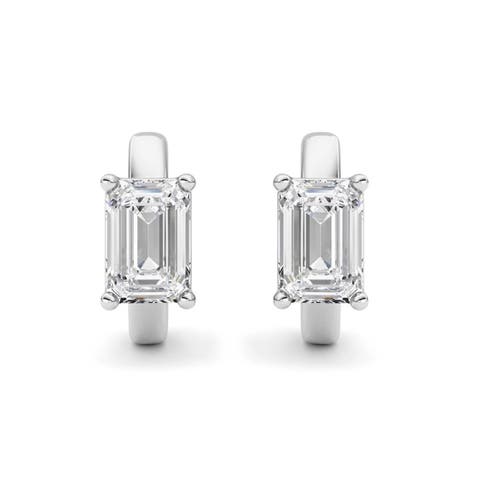 2Ct TW Emerald Diamond Hoops 14k Gold Lab Grown Huggie Earrings