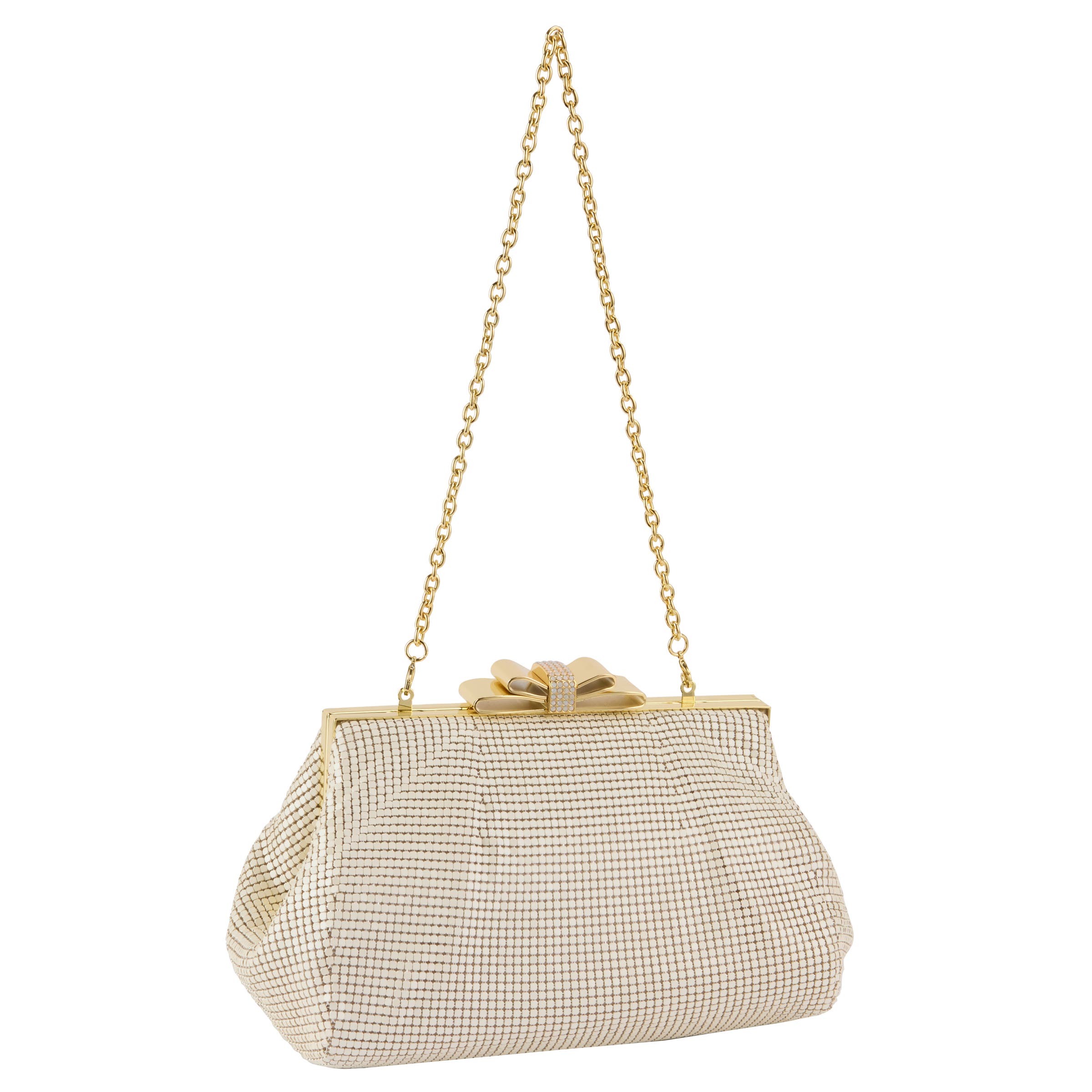 Whiting & Davis Blake Bow Clutch, Alternate, color, Pearl
