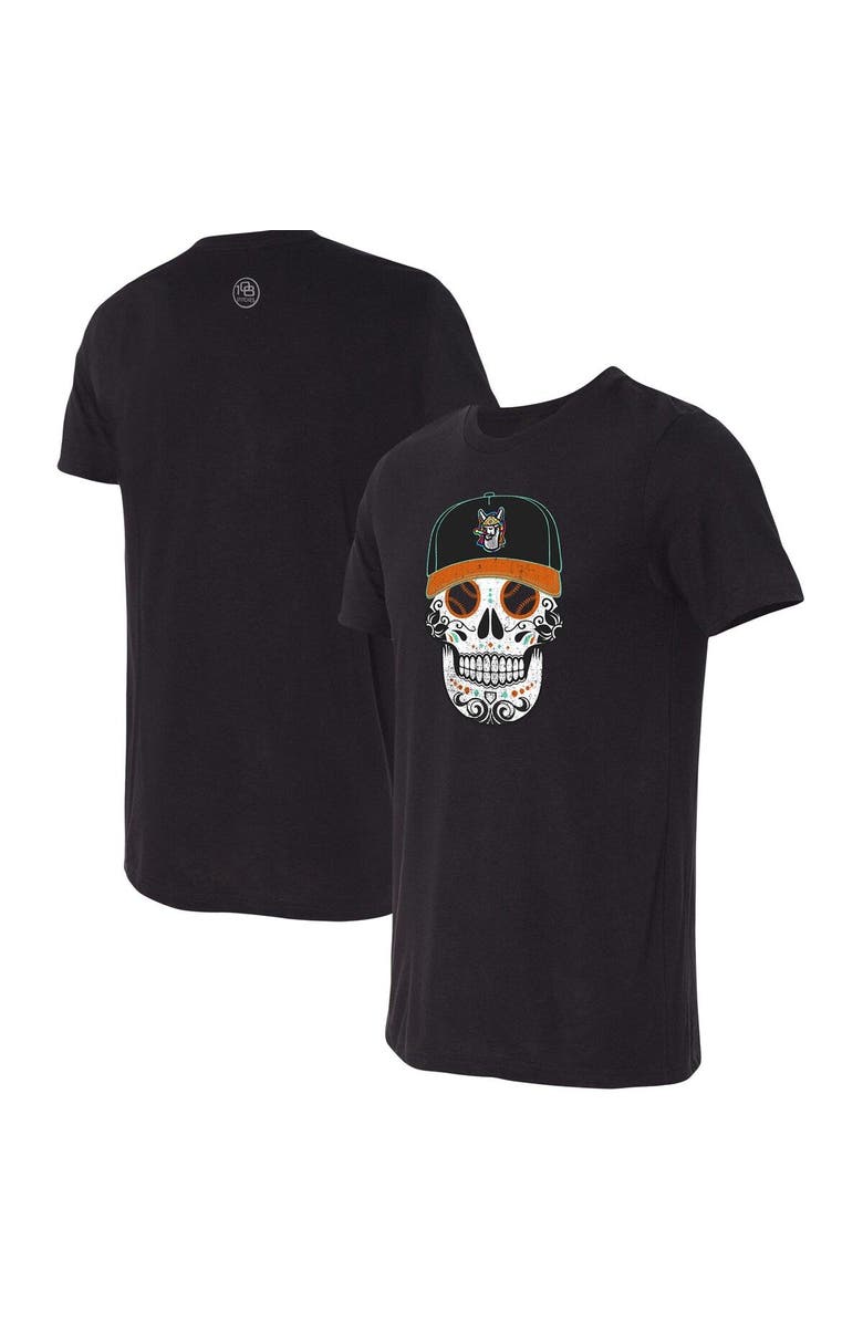 108 STITCHES Men's Black Llamas de Hickory Copa de la Diversion Sugar Skull Tri-Blend T-Shirt, Main, color, 