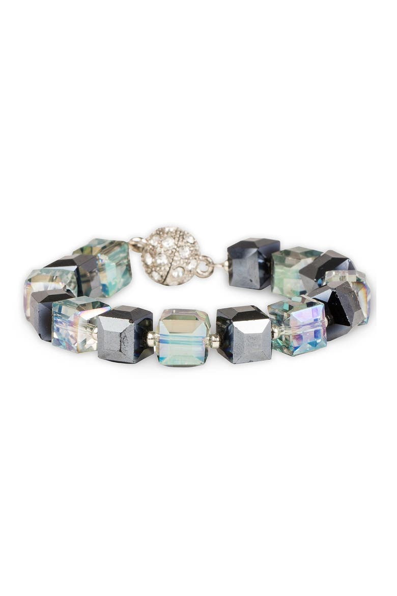 Glass Cube Beaded Bracelet, Main, color, NAVY