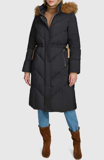 Donna Karan New York Long Hooded Puffer Coat with Faux Fur Donna Karan New York Long Hooded Puffer Coat with Faux Fur