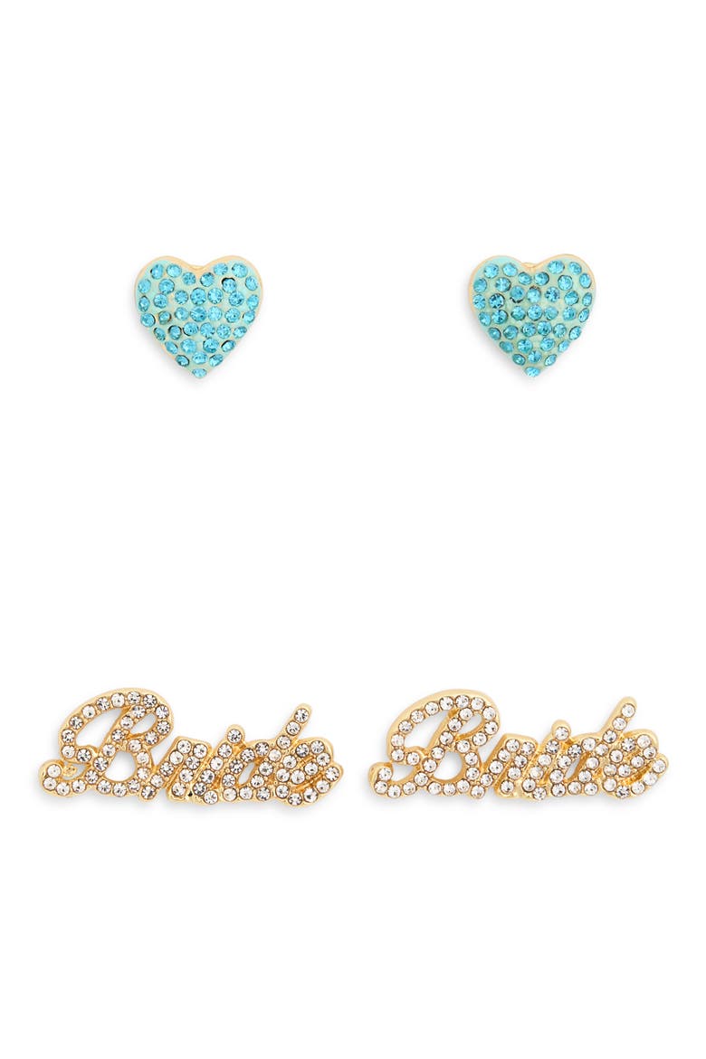 Set of 2 Pavé Crystal Bride & Heart Stud Earrings, Main, color, CLEAR