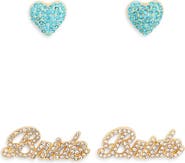 BaubleBar Set of 2 Pavé Crystal Bride & Heart Stud Earrings