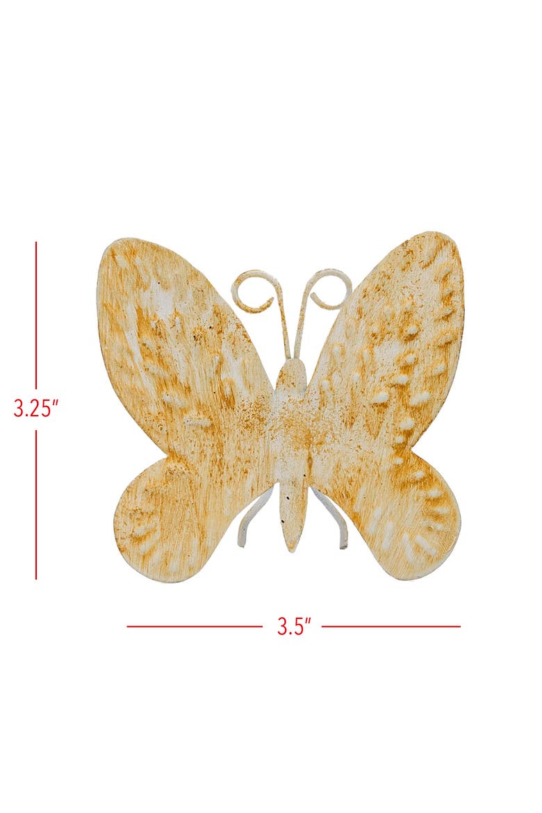 Set of 3 Distressed Butterfly Figures Metal, Alternate, color, Yellow