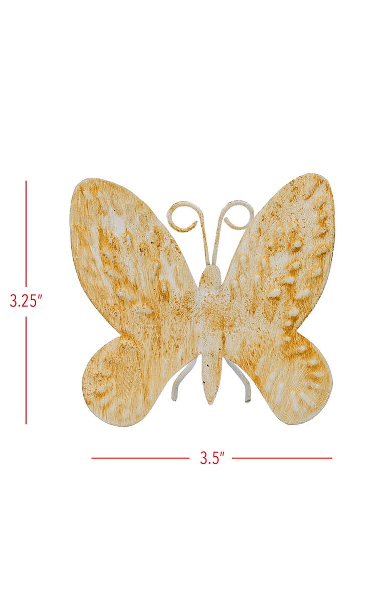 Foreside Home and Garden Set of 3 Distressed Butterfly Figures Metal, Alternate, color, Yellow