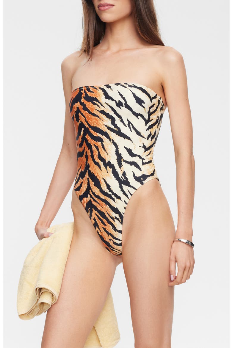 Gigi Strapless One-Piece Swimsuit, Alternate, color, TIGER