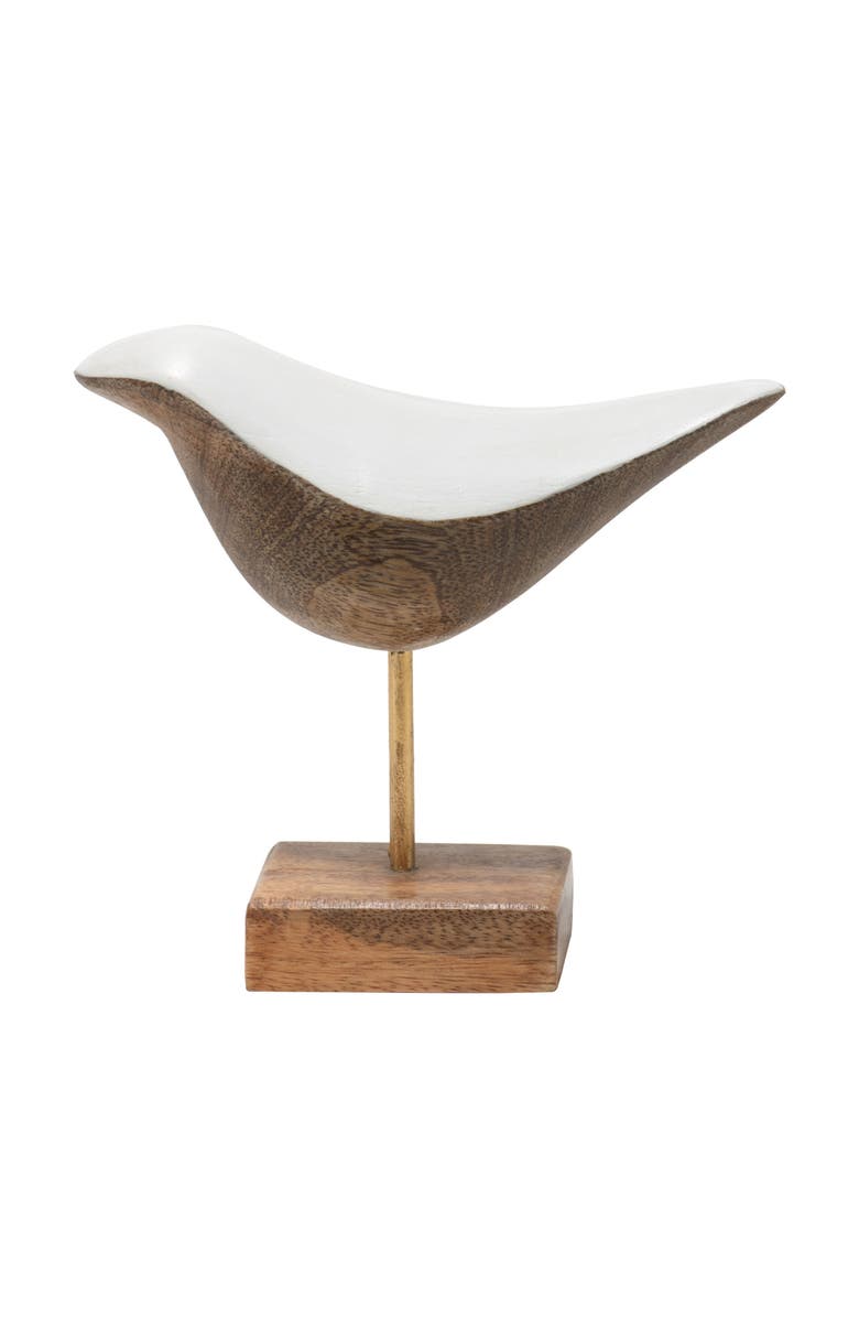 Foreside Home and Garden Multicolored Handcarved Wood Bird Figurine, Main, color, Brown