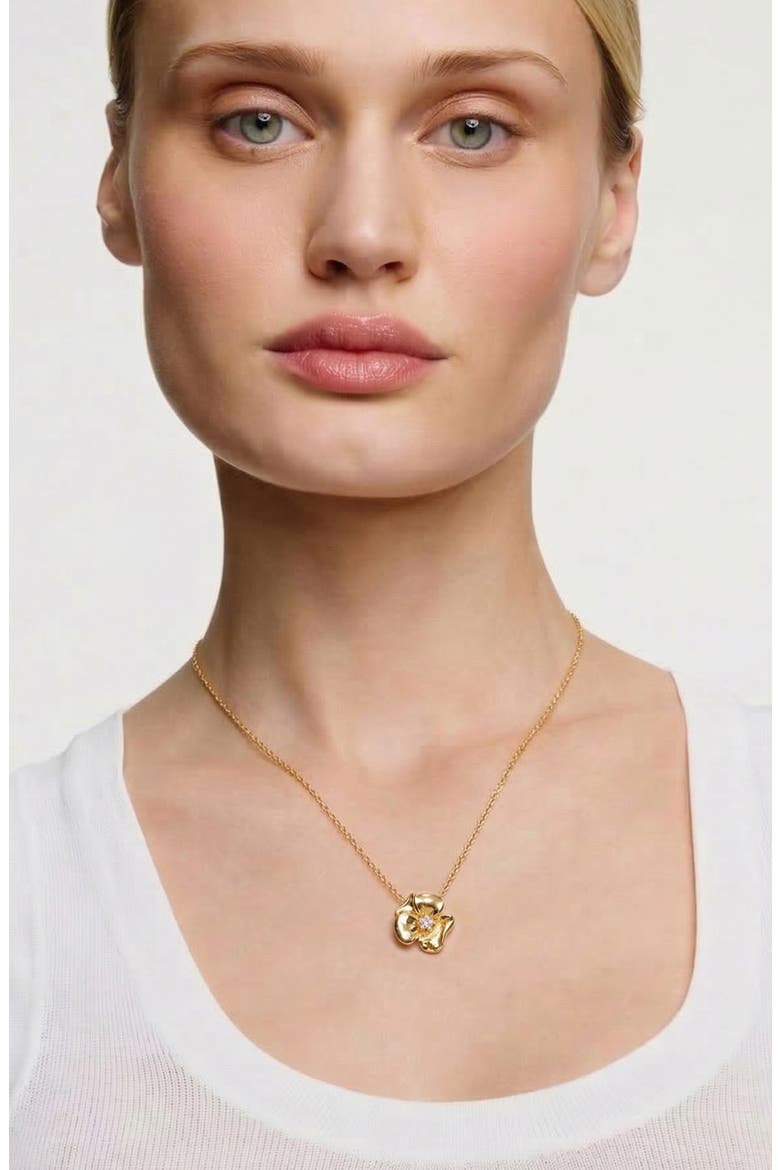 Lulu Flower Pendant Necklace in Gold and Crystals, Alternate, color, Gold