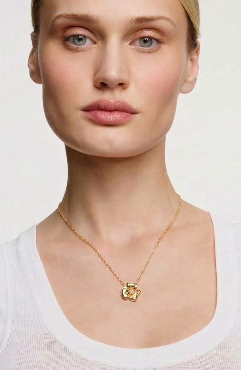 YOJ Lulu Flower Pendant Necklace in Gold and Crystals, Alternate, color, Gold