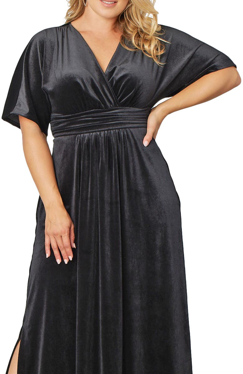 Kiyonna Verona Velvet Gown, Alternate, color, Onyx