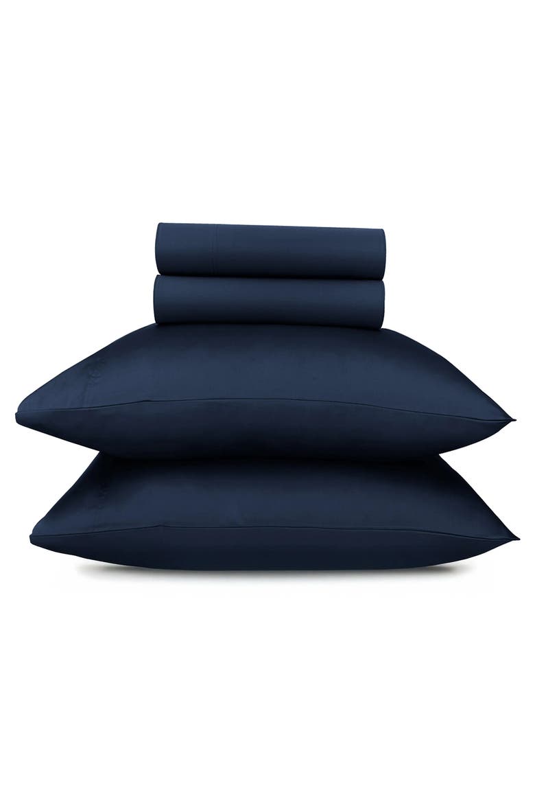 Signature Comfort 100% Egyptian Cotton Soft Sateen Sheet Set, Main, color, Dark Denim Blue