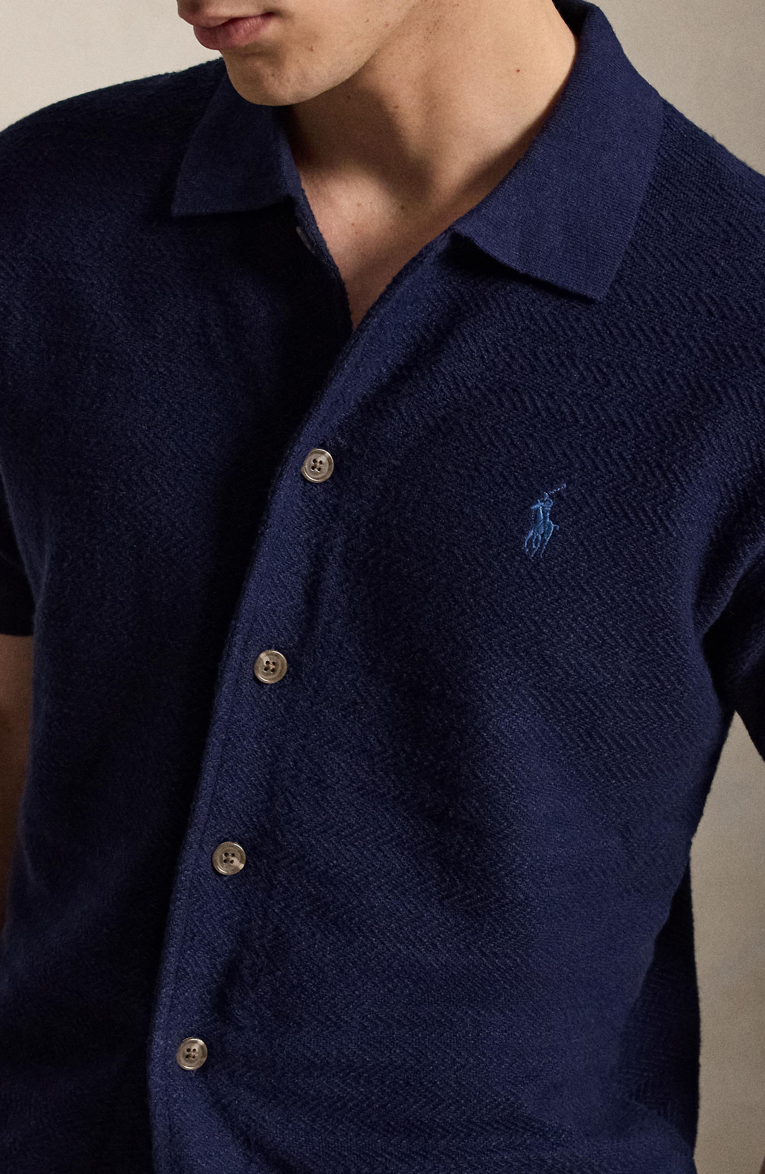 Polo Ralph Lauren Short Sleeve Cotton Herringbone Full Button Cardigan — фото 4