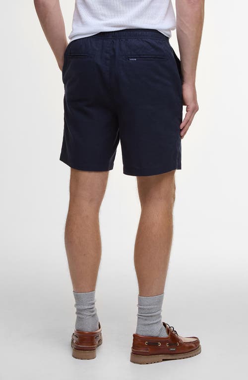 Shop Barbour Relaxed Fit Linen & Cotton Drawstring Shorts In Navy