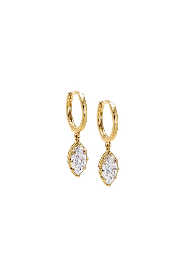 Moissanite Marquise Bezel Dangling Huggie Earring, Main, color, Gold