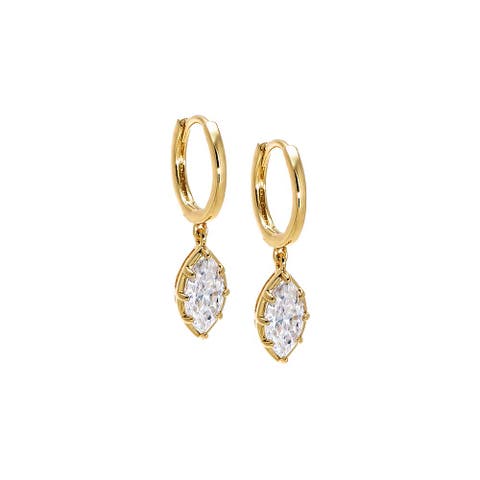 Moissanite Marquise Bezel Dangling Huggie Earring