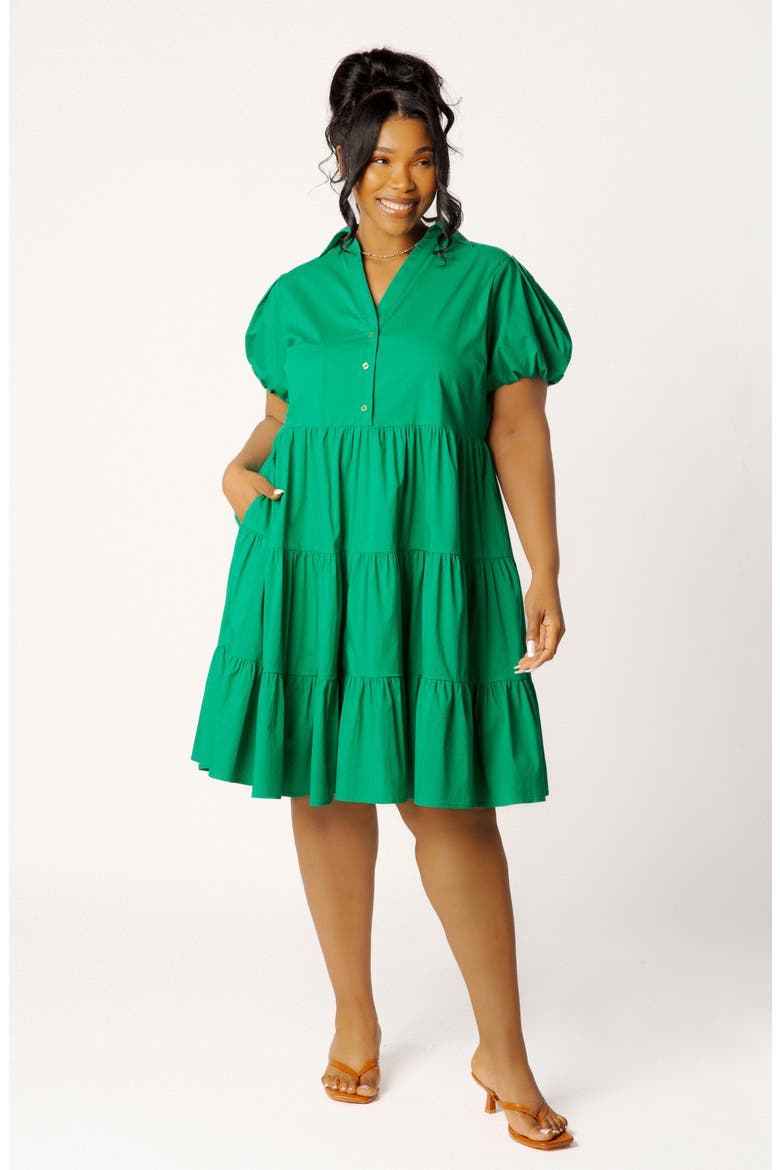 Puff Sleeve Tiered Dress, Alternate, color, GREEN