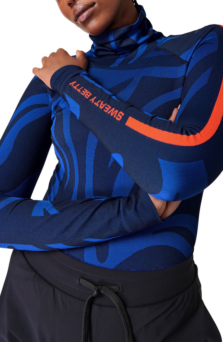 Sweaty Betty Animal Print Funnel Neck Base Layer Top, Alternate, color, 