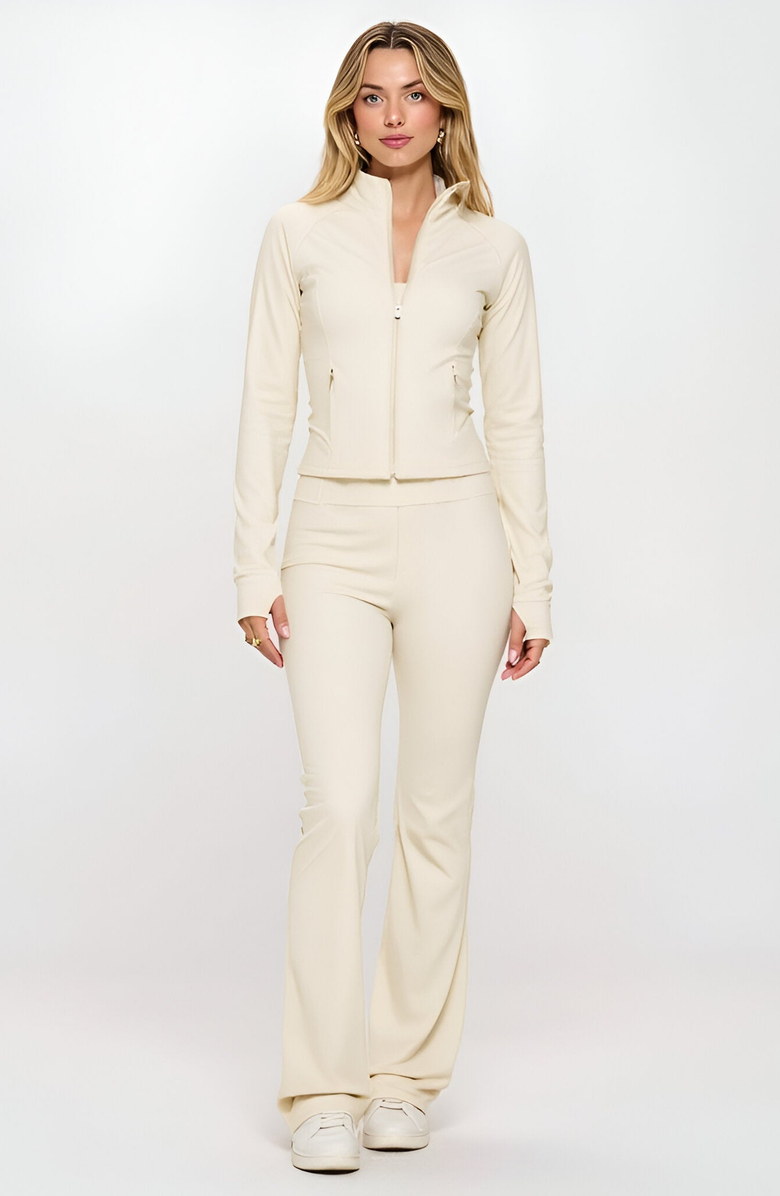 Modenaire Zip-Front Matching Flare-Leg Activewear Jacket and Jumpsuit Set, Main, color,