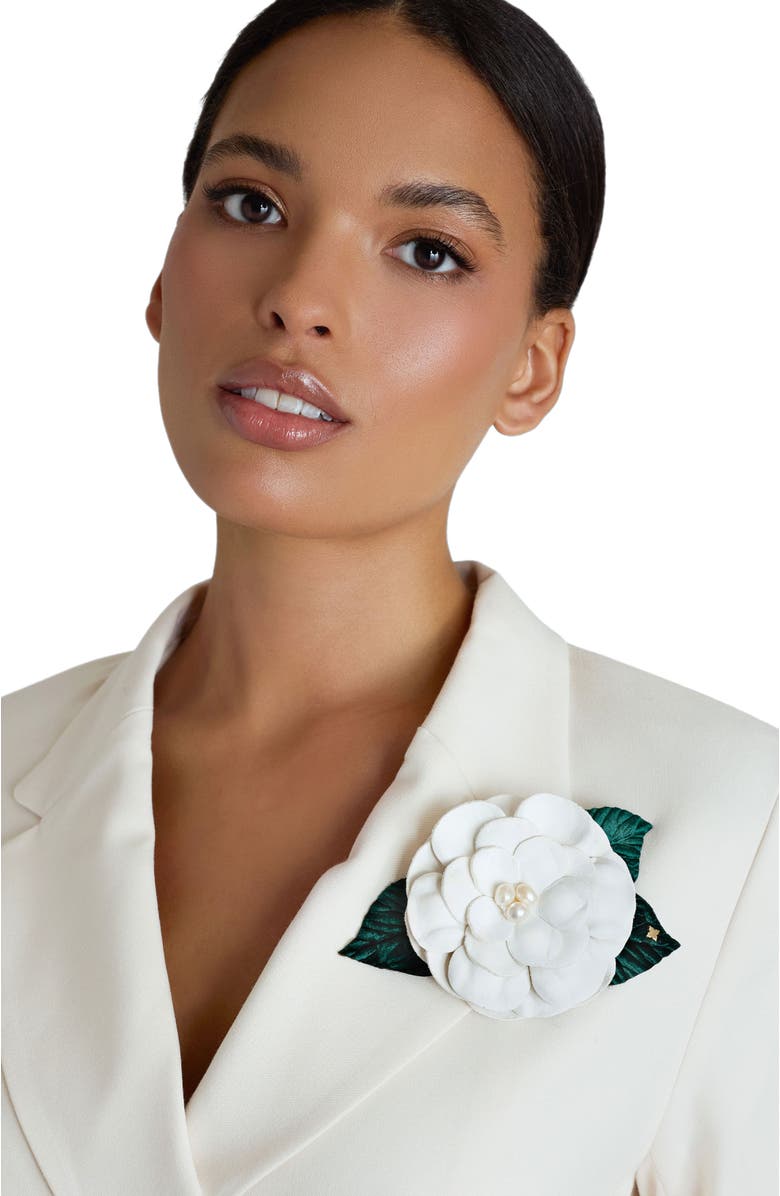 Helena Simon The Small White Gardenia Floral Brooch, Alternate, color, White